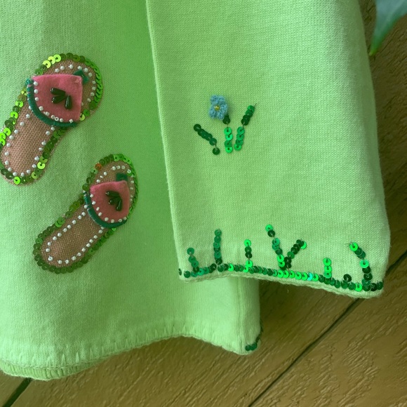 Vintage Quaker Factory long Cardigan 1X green sequence flower butterfly eclectic - Picture 8 of 16